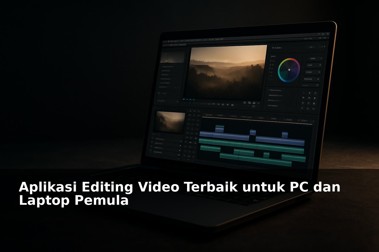 Ilustrasi aplikasi editing video terbaik pada layar laptop