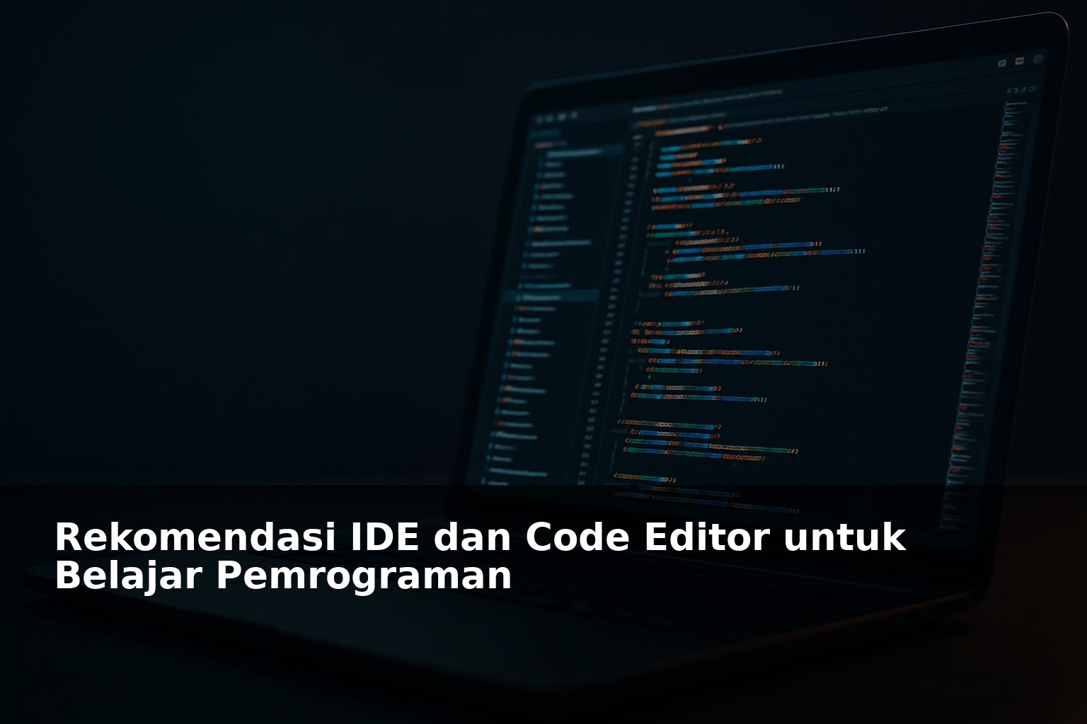 Tampilan layar komputer dengan IDE dan code editor modern untuk belajar pemrograman