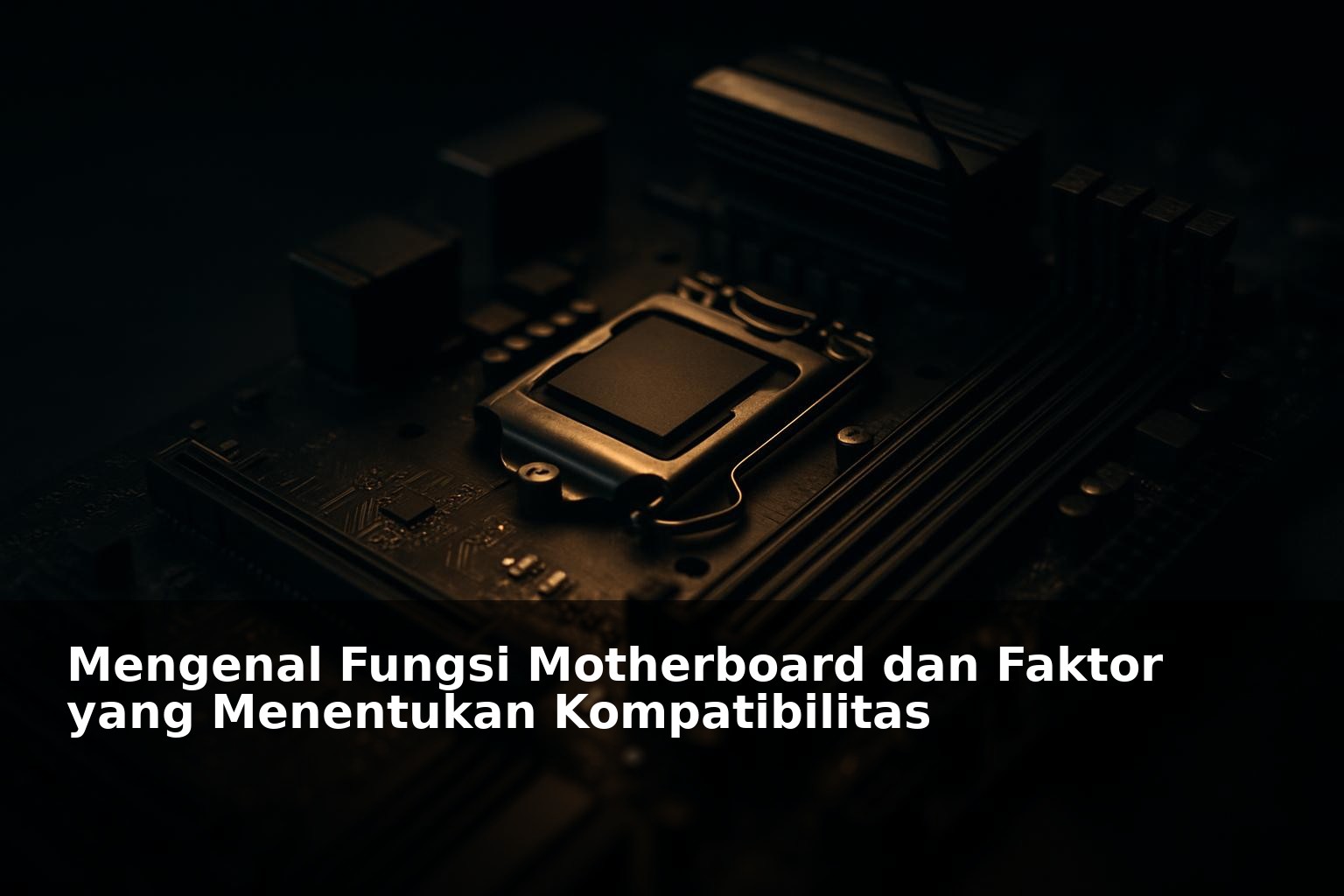 Ilustrasi motherboard komputer dengan komponen terpasang