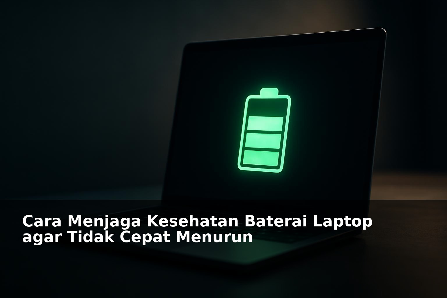 Laptop dengan baterai yang sehat dan indikator daya penuh